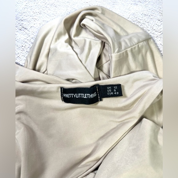 PrettyLittleThings Stone Slinky One Shoulder Cut Out Mini Dress Size 8 NWOT - Picture 4 of 4